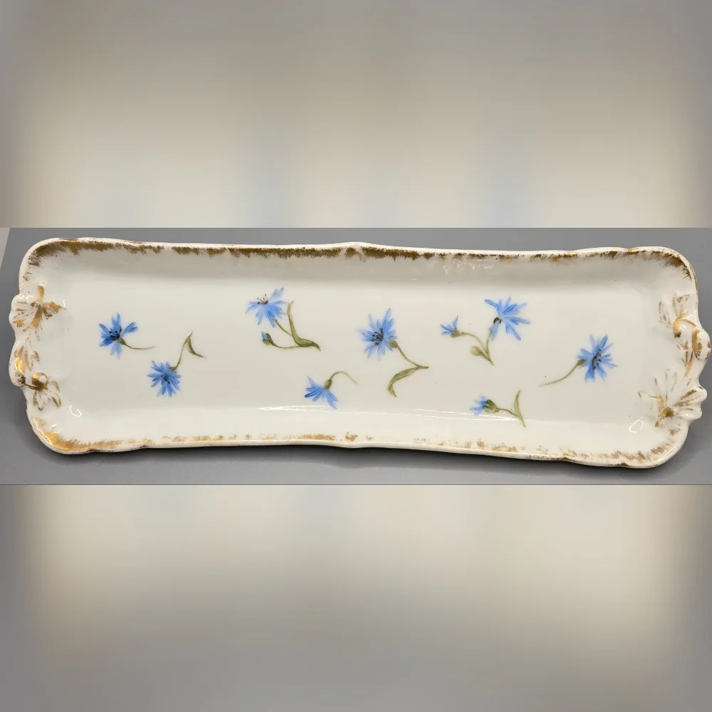 Jean Pouyat Limoges France DresserTray Porcelain HandPainted Vintage Blue Floral
